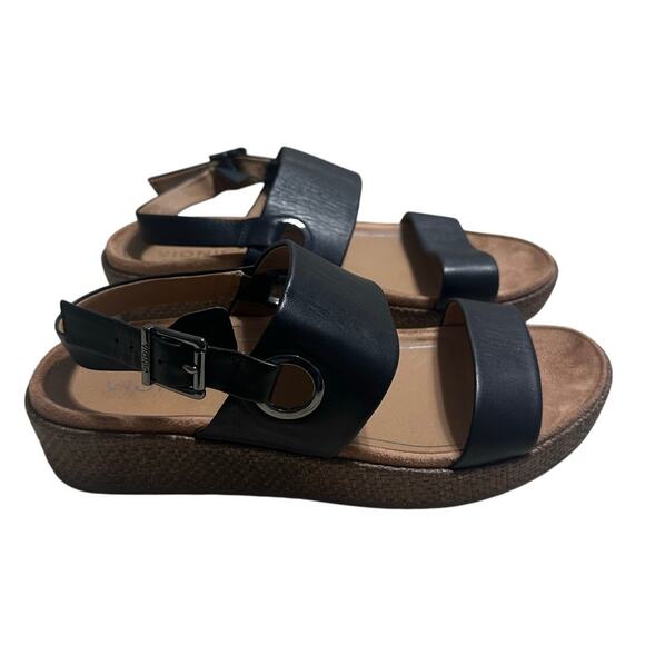 Vionic Louise Platform Sandals Women's Size 9 Black Leather Comfort Shoes - Picture 1 of 6